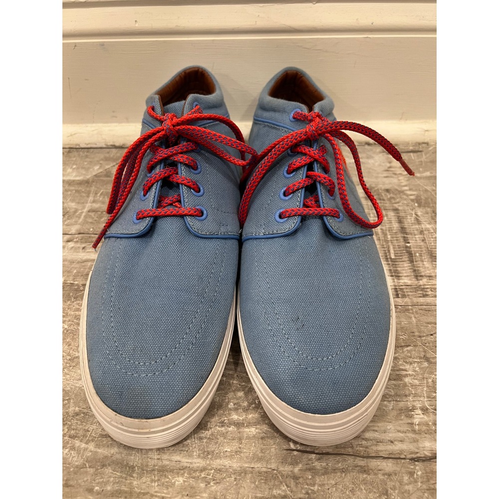 Polo Ralph Lauren Faxon Low Blue Canvas Sneakers Mens 10 D Orange Pony Logo